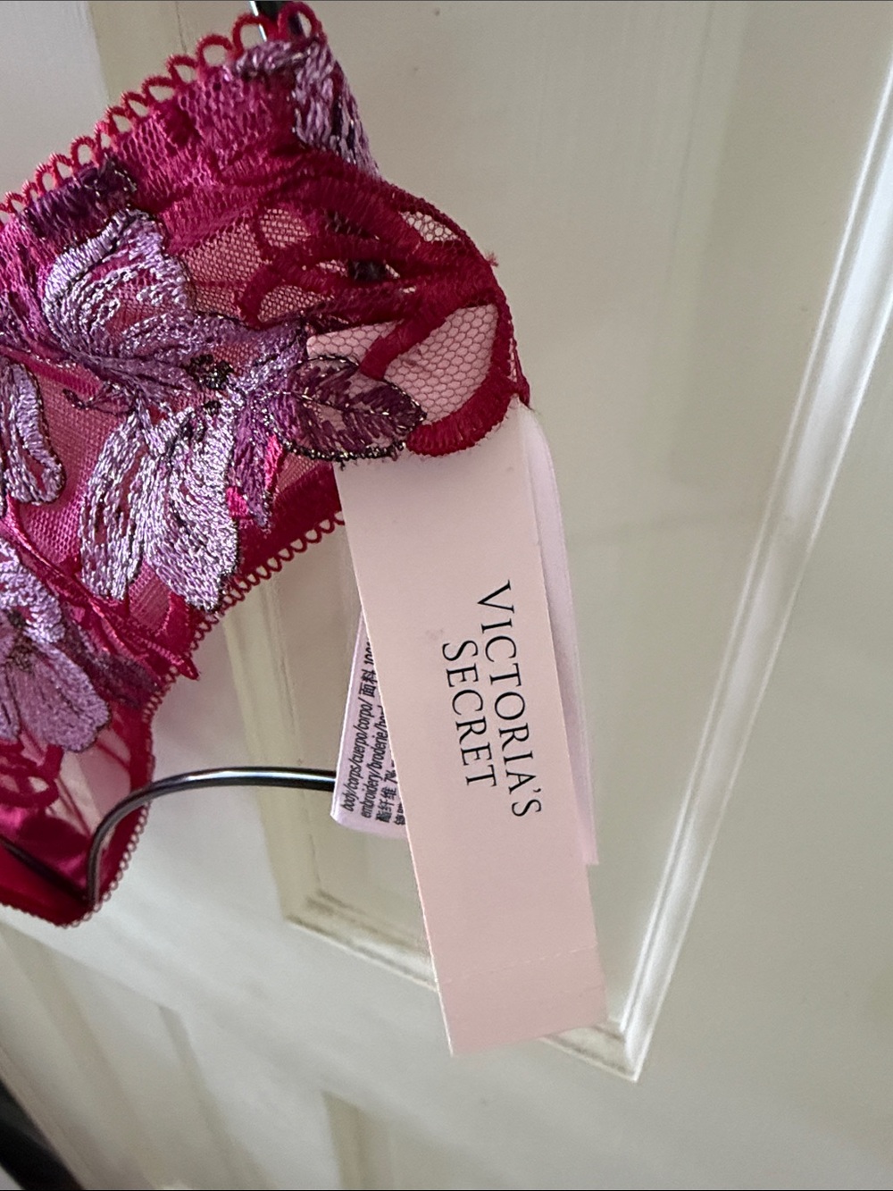 Victoria's Secret Red & Lavender Floral Embroidered Corset Set - Picture 2 of 8